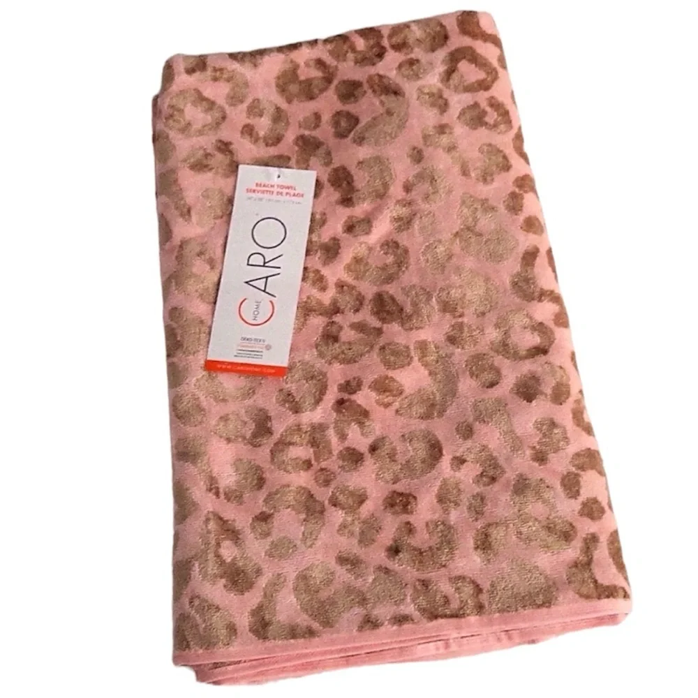 🆕 Caro Home Leopard Pink Gold Oversized Beach Towel